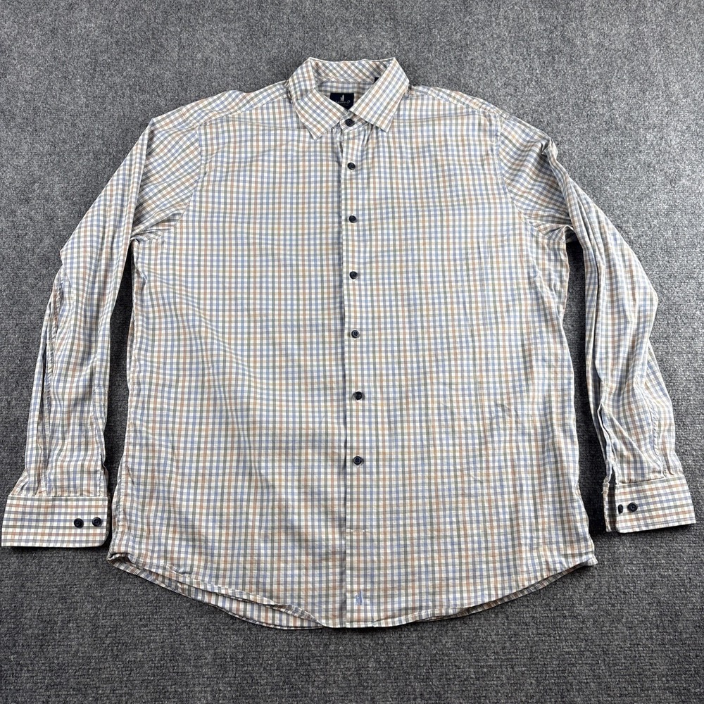 johnnie-O Prep-Performance Men's XL Plaid Button Up Stretch Shirt Blue Orange